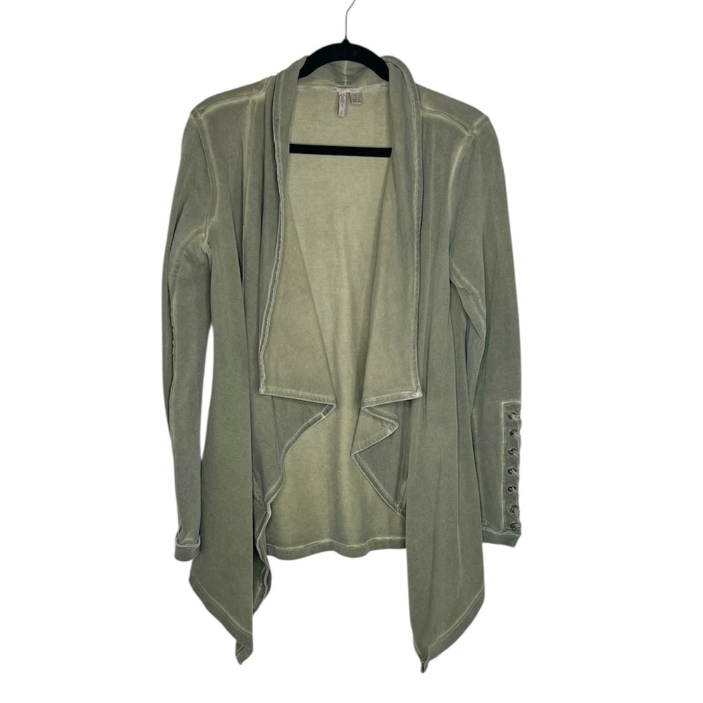 Cato Boho Laced Sleeve Faded Army Green Open front Cardigan size Small